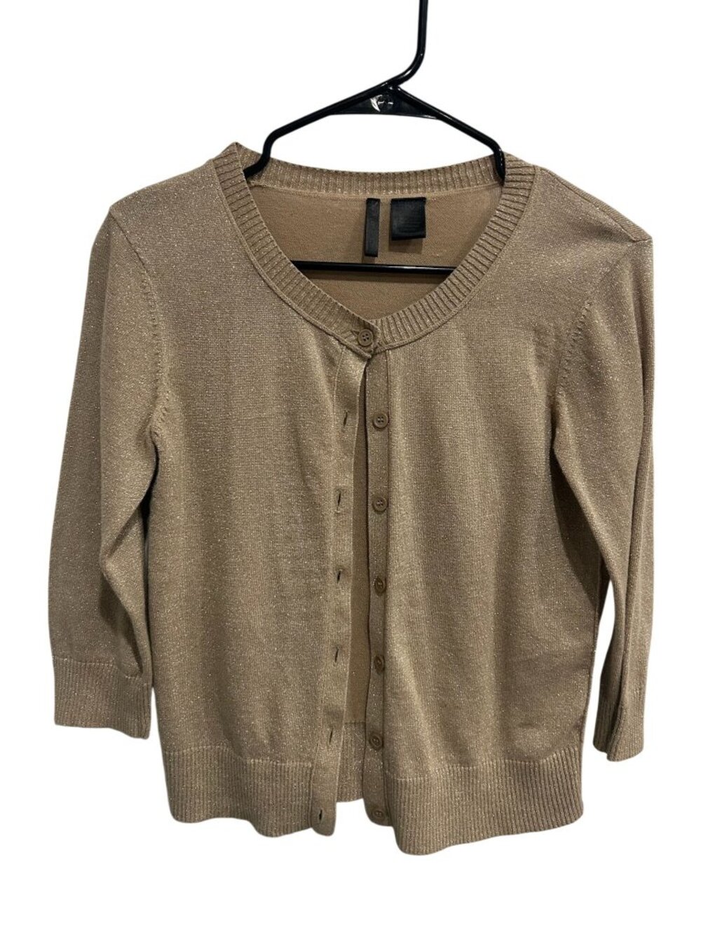 Blue Options Petite Medium Beige Button Down Cardigan Cotton Blend Retro Kitschy
